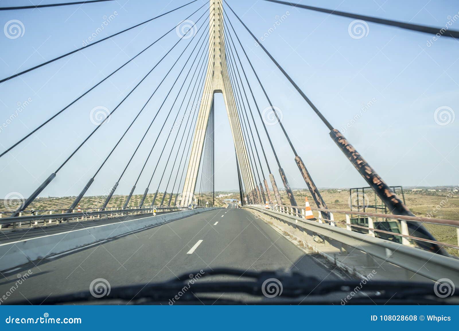 driving car along the guadiana international bridge